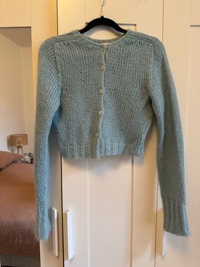 Danielle Guizio Light Blue Fuzzy Mohair Button-Front Knit Cardigan Sweater